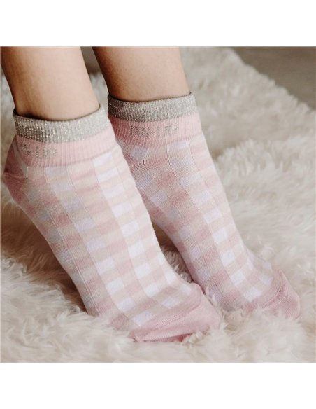Chaussettes courtes sneakers "PIN-UP" – vichy rose - Poule House