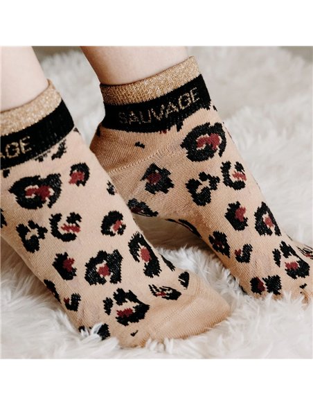 Chaussettes courtes sneakers "SAUVAGE" – léopard - Poule House