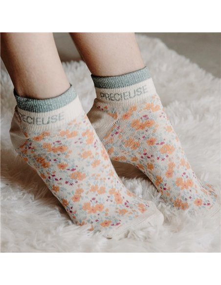 Chaussettes basses sneakers "PRECIEUSE" – liberty orange - Poule House