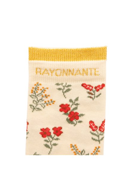 Chaussettes hautes "RAYONNANTE" – fleurs rouges - Poule House