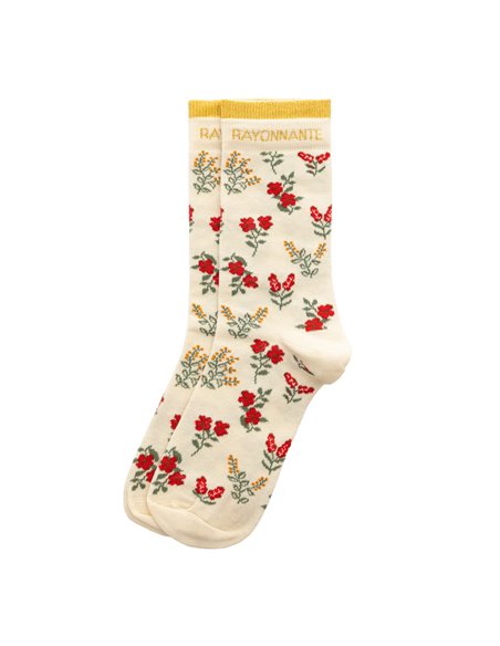 Chaussettes hautes "RAYONNANTE" – fleurs rouges - Poule House