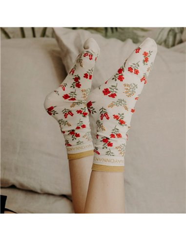 Chaussettes hautes "RAYONNANTE" – fleurs rouges - Poule House
