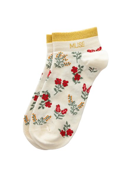 Chaussettes basses sneakers "MUSE" – fleurs rouges - Poule House
