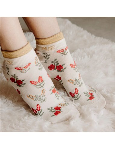 Chaussettes basses sneakers "MUSE" – fleurs rouges - Poule House