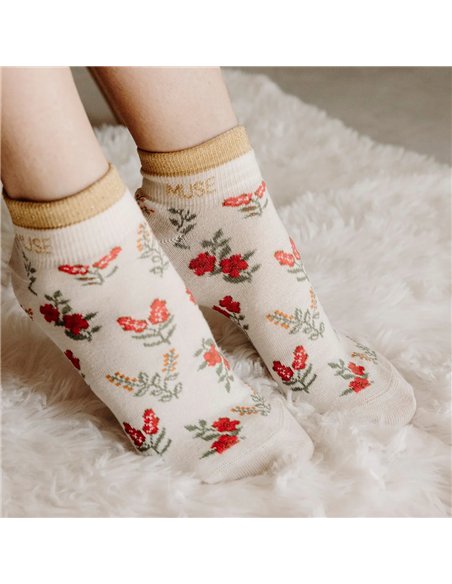 Chaussettes basses sneakers "MUSE" – fleurs rouges - Poule House