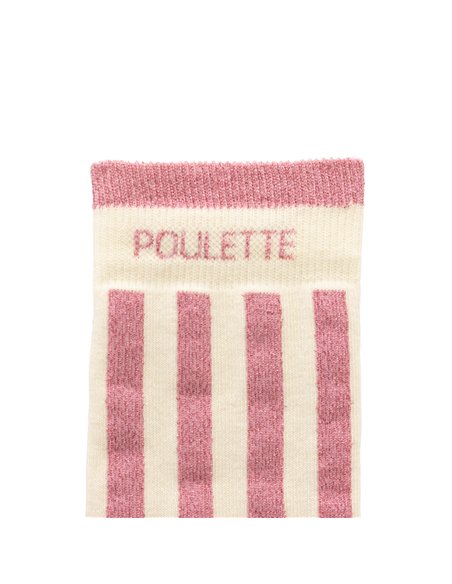 Chaussettes hautes "POULETTE" – rayées écru/ rose - Poule House