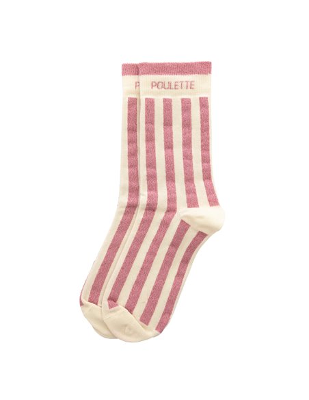 Chaussettes hautes "POULETTE" – rayées écru/ rose - Poule House