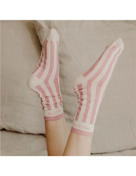 Chaussettes hautes "POULETTE" – rayées écru/ rose - Poule House