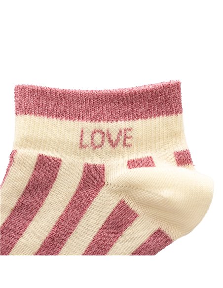 Chaussettes basses sneakers "LOVE" – rayées écru/ rose - Poule House