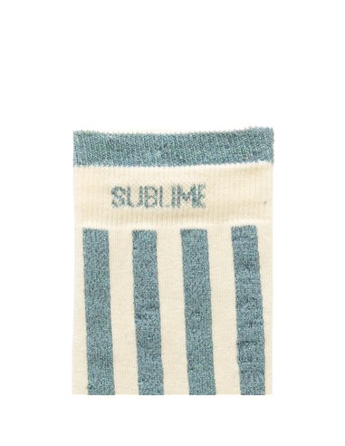 Chaussettes hautes "SUBLIME" – rayées écru/ vert de gris - Poule House