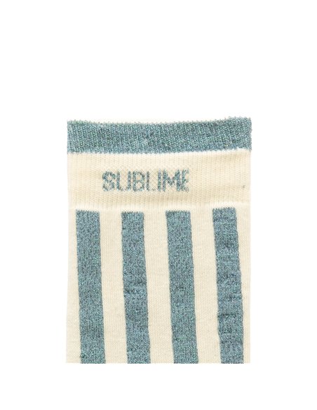 Chaussettes hautes "SUBLIME" – rayées écru/ vert de gris - Poule House
