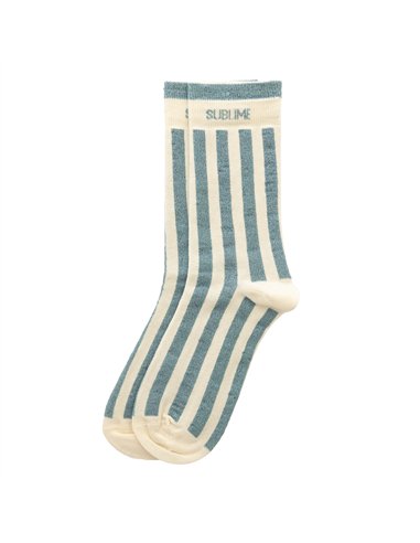 Chaussettes hautes "SUBLIME" – rayées écru/ vert de gris - Poule House