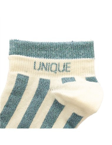Chaussettes basses sneakers "UNIQUE" – rayées écru/ vert de gris - Poule House