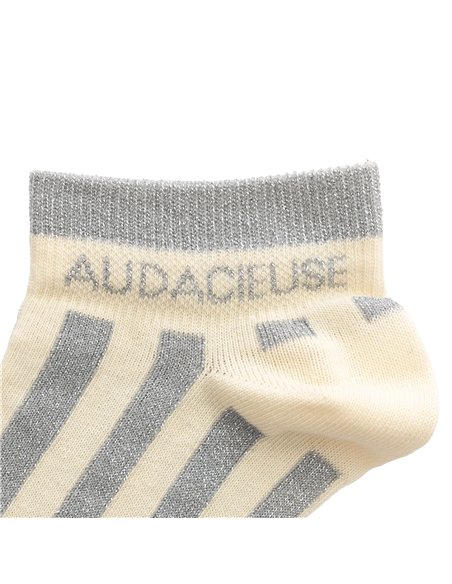 Chaussettes basses sneakers "AUDACIEUSE" – rayées écru/ gris - Poule House