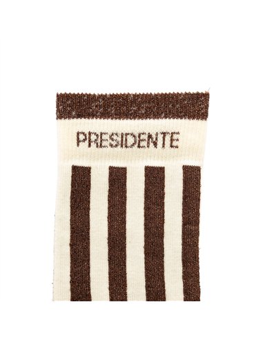 Chaussettes hautes "PRESIDENTE" – rayées écru/ chocolat - Poule House