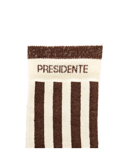 Chaussettes hautes "PRESIDENTE" – rayées écru/ chocolat - Poule House