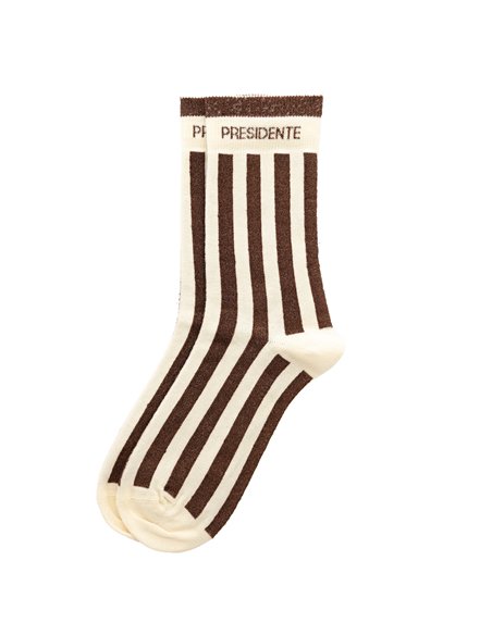 Chaussettes hautes "PRESIDENTE" – rayées écru/ chocolat - Poule House