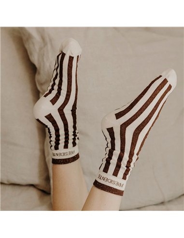 Chaussettes hautes "PRESIDENTE" – rayées écru/ chocolat - Poule House