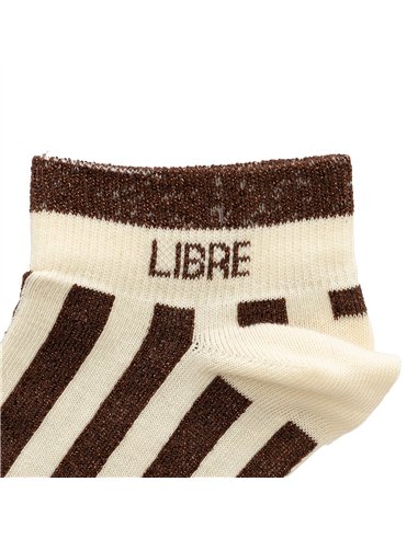 Chaussettes basses sneakers "LIBRE" – rayées écru/ chocolat - Poule House