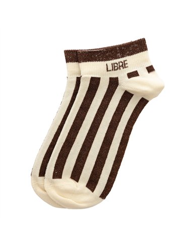 Chaussettes basses sneakers "LIBRE" – rayées écru/ chocolat - Poule House
