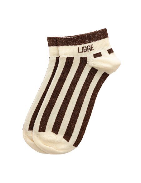Chaussettes basses sneakers "LIBRE" – rayées écru/ chocolat - Poule House