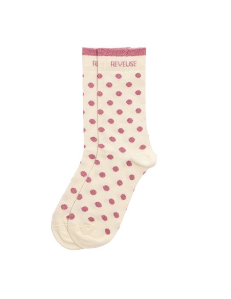 Chaussettes hautes "REVEUSE" – pois écru/ rose - Poule House
