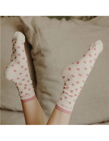 Chaussettes hautes "REVEUSE" – pois écru/ rose - Poule House