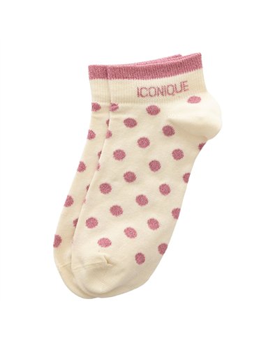 Chaussettes sneakers "ICONIQUE" – pois écru/ rose - Poule House