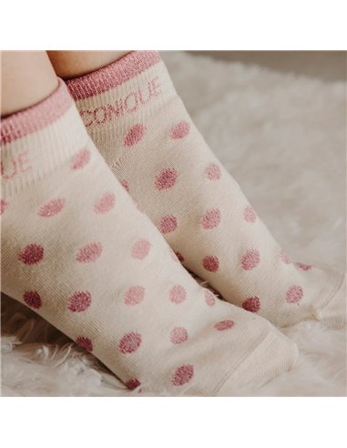 Chaussettes sneakers "ICONIQUE" – pois écru/ rose - Poule House