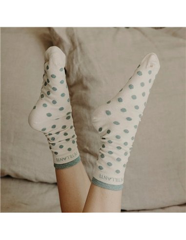 Chaussettes hautes "PETILLANTE" – pois écru/ vert de gris - Poule House