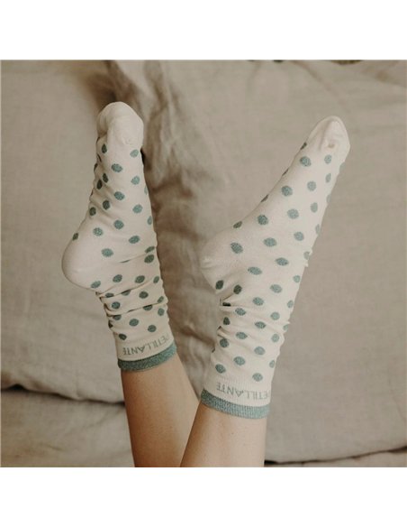 Chaussettes hautes "PETILLANTE" – pois écru/ vert de gris - Poule House