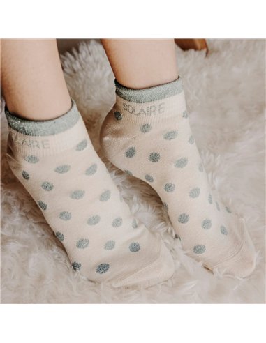Chaussettes basses sneakers "SOLAIRE" – pois écru/ vert de gris - Poule House