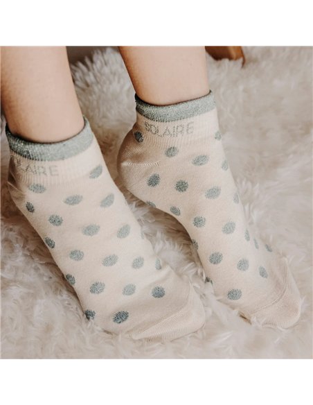 Chaussettes basses sneakers "SOLAIRE" – pois écru/ vert de gris - Poule House