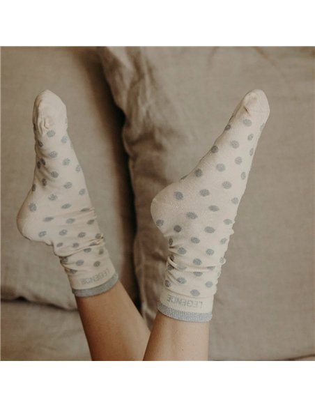Chaussettes hautes "LEGENDE" – pois écru/ gris - Poule House