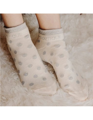 Chaussettes basses sneakers "MAGNETIQUE" – pois écru/ gris - Poule House