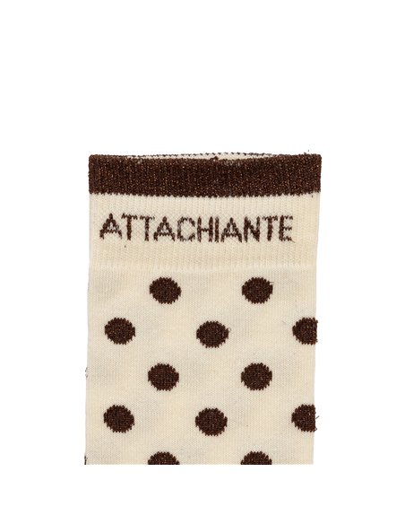 Chaussettes hautes "ATTACHIANTE" – pois écru/ chocolat - Poule House