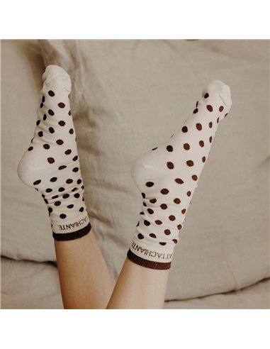 Chaussettes hautes "ATTACHIANTE" – pois écru/ chocolat - Poule House