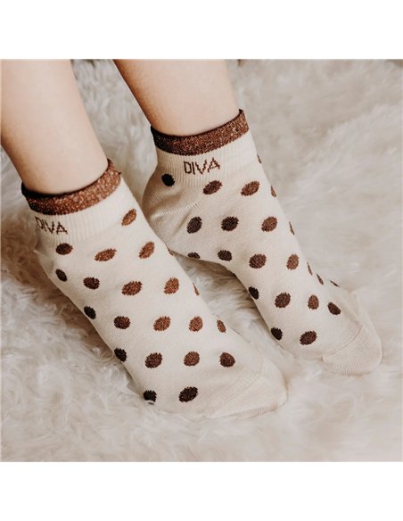 Chaussettes basses sneakers "DIVA" – pois écru/ chocolat - Poule House