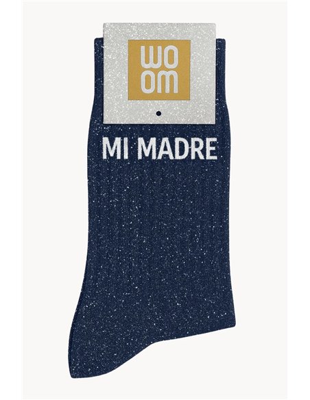 Chaussettes à Paillettes à Message "Mi Madre" - bleu marine - woom