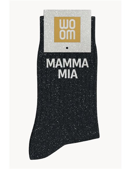 Chaussettes à Paillettes à Message "Mamma Mia" - Noir - Woom