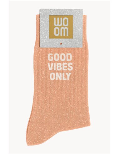 Chaussettes à Paillettes à Message "Good VibesOnly" - Peachy Peach - woom