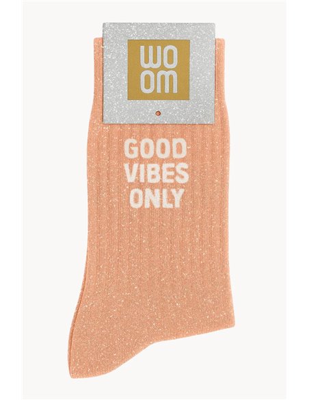 Chaussettes à Paillettes à Message "Good VibesOnly" - Peachy Peach - woom