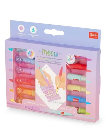 MEOW - SET DE 6 FEUTRES À DOUBLE POINTE - Legami