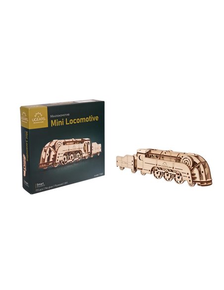 UGEARS Modèles Mécaniques: MINI LOCOMOTIVE 25x6x6,5cm, 172 pièces