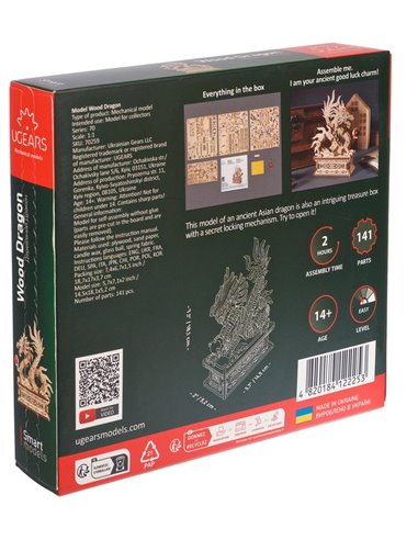 UGEARS Modèles Mécaniques: DRAGON de BOIS 14,5x18,1x5,2cm, 141 pièces