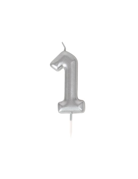 BOUGIE CHIFFRE 1 ARGENTEE