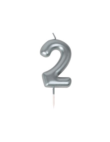 BOUGIE CHIFFRE 2 ARGENTEE