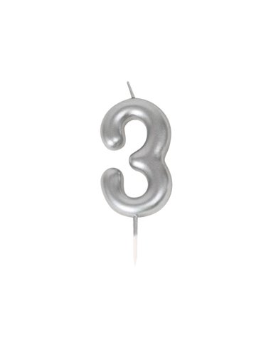 BOUGIE CHIFFRE 3 ARGENTEE