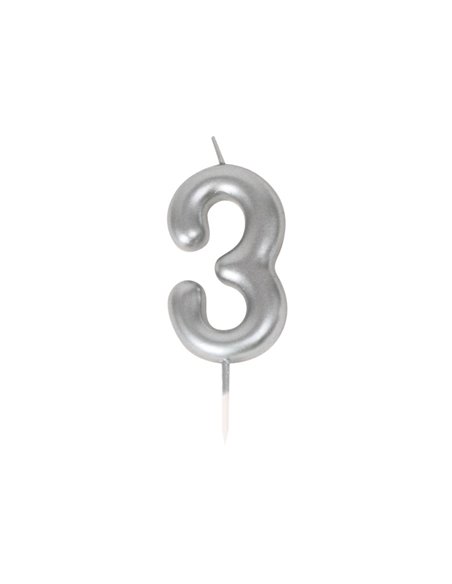 BOUGIE CHIFFRE 3 ARGENTEE