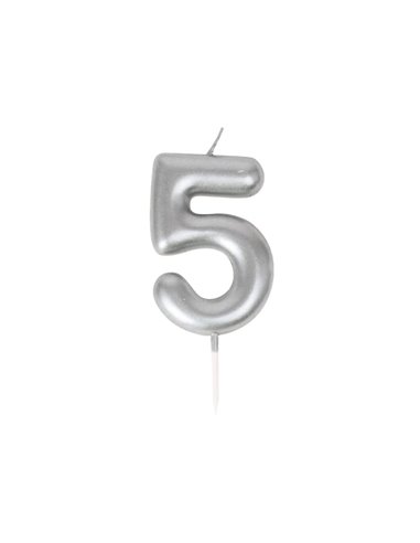 BOUGIE CHIFFRE 5 ARGENTEE